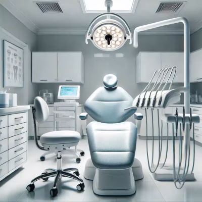 DALL·E 2025-03-18 15.57.54 - A high-quality image of a modern dental clinic. The room is clean, well-lit, and features advanced dental equipment, including a dental chair, overhea