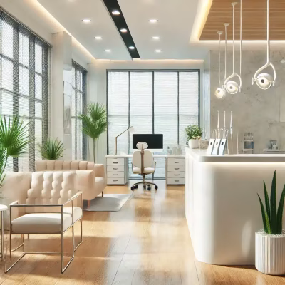 DALL·E 2025-03-18 15.58.00 - A high-quality image of a bright and modern dental office. The space includes a reception area with a welcoming desk, comfortable seating, and a clean